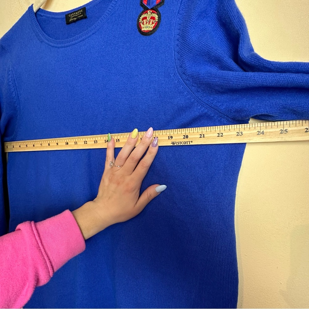 Charter Club Luxury Cashmere Crewneck Sweater with Patches Bright Blue Size XL - Picture 8 of 11